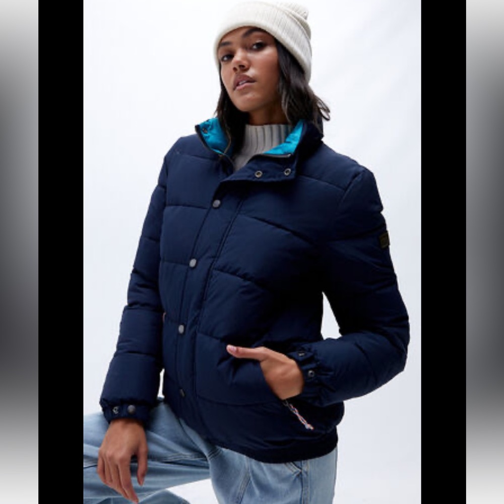 Superdry Women's Source Retro Puffer Jacket Navy Blue XL NWT